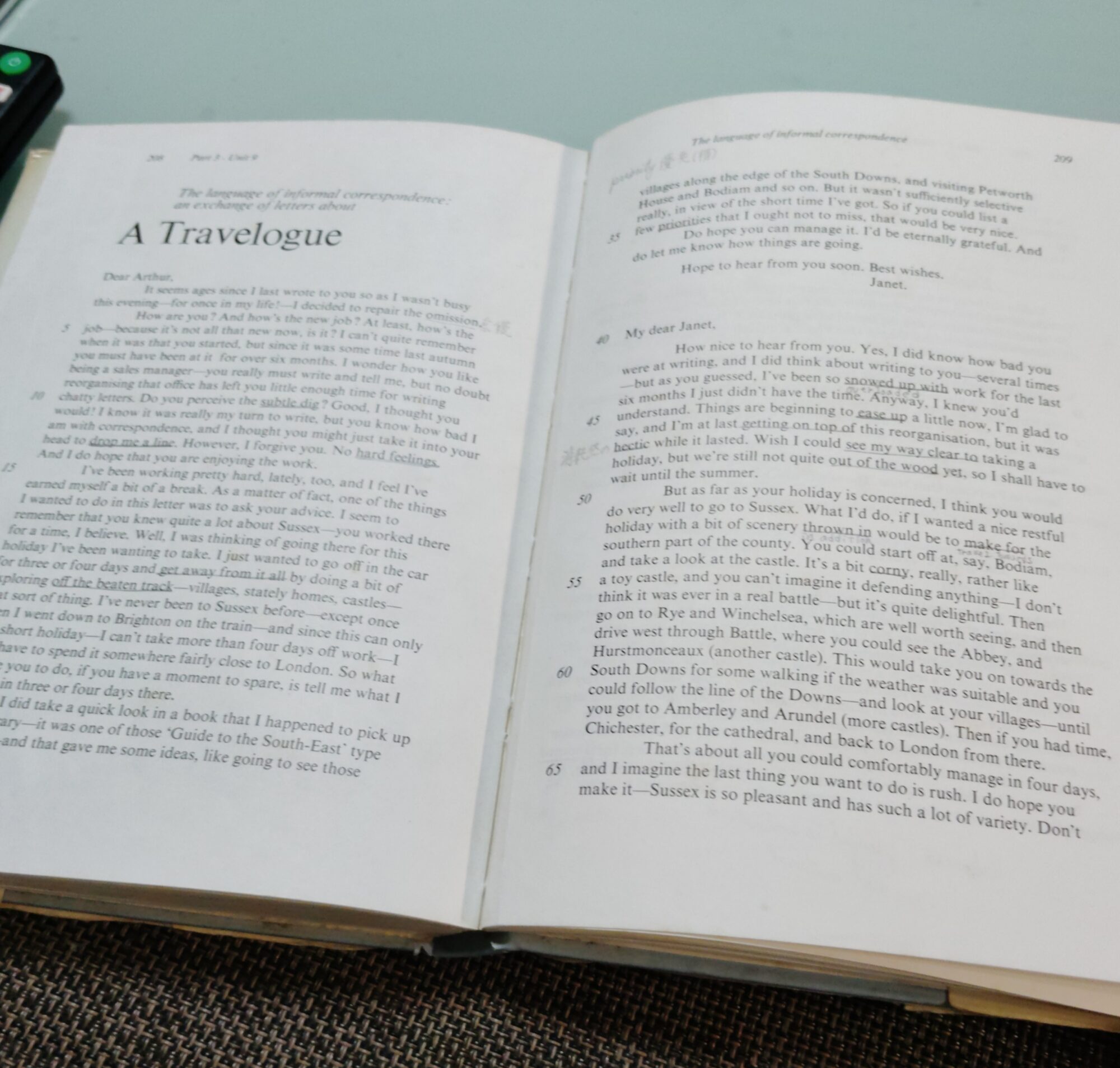 私が昔使ったリンガフォン Advanced English Course のあるページ A Travelogue の写真