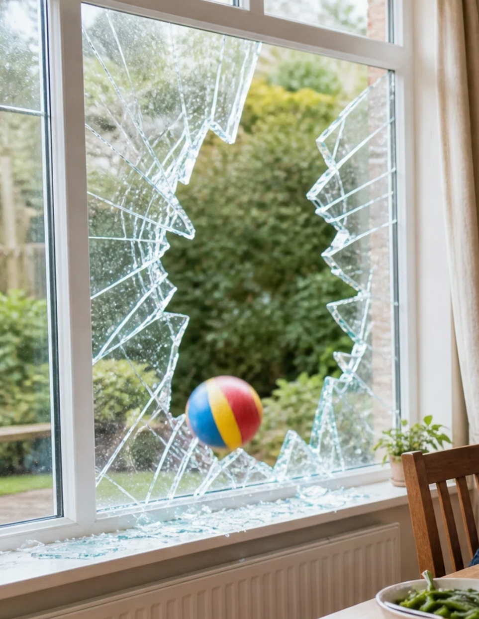 壊れた窓(a broken window)のフォトリアリスティックな画像